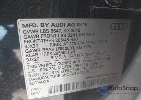 2019 Audi Q7 55 Premium from USA, damaged, VIN WA1VAAF76KD006212